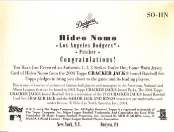 2004 Topps Cracker Jack - 1-2-3 Strikes You're Out Relics #SO-HN Hideo Nomo Back