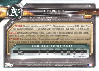 2018 Bowman - Prospects #BP6 Austin Beck Back