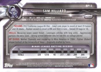 2018 Bowman - Prospects #BP13 Sam Hilliard Back