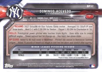 2018 Bowman - Prospects #BP32 Domingo Acevedo Back
