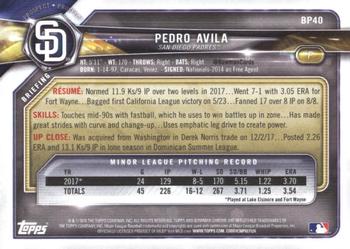 2018 Bowman - Prospects #BP40 Pedro Avila Back