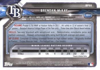 2018 Bowman - Prospects #BP68 Brendan McKay Back