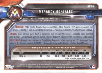 2018 Bowman - Prospects #BP70 Merandy Gonzalez Back