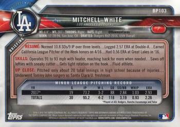 2018 Bowman - Prospects #BP103 Mitchell White Back