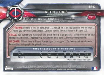 2018 Bowman - Prospects Green #BP93 Royce Lewis Back