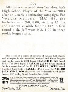2004 Topps Cracker Jack - Mini #207 Jeff Allison Back