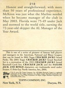 2004 Topps Cracker Jack - Mini #218 Jack McKeon Back