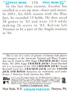 2004 Topps Cracker Jack - Mini Stickers #173 Kelvim Escobar Back