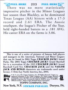 2004 Topps Cracker Jack - Mini Stickers #203 Travis Blackley Back