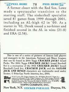 2004 Topps Cracker Jack - Mini Stickers #78 Derek Lowe Back
