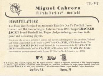 2004 Topps Cracker Jack - Take Me Out To The Ball Game Relics #TB-MC Miguel Cabrera Back