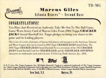 2004 Topps Cracker Jack - Take Me Out To The Ball Game Relics #TB-MG Marcus Giles Back