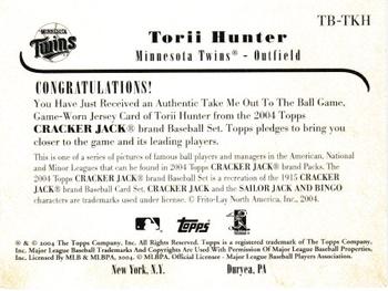 2004 Topps Cracker Jack - Take Me Out To The Ball Game Relics #TB-TKH Torii Hunter Back