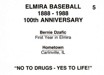 1988 Cain Elmira Pioneers #5 Bernie Dzafic Back