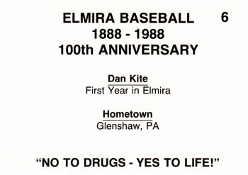1988 Cain Elmira Pioneers #6 Dan Kite Back