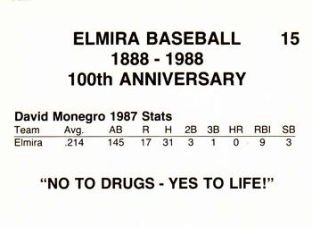 1988 Cain Elmira Pioneers #15 David Monegro Back