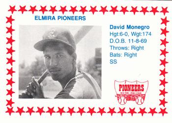 1988 Cain Elmira Pioneers #15 David Monegro Front