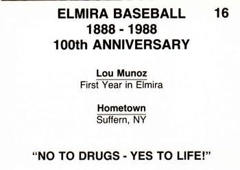 1988 Cain Elmira Pioneers #16 Lou Munoz Back