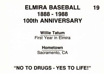 1988 Cain Elmira Pioneers #19 Willie Tatum Back