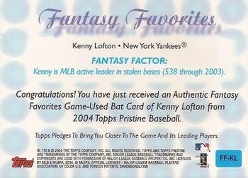 2004 Topps Pristine - Fantasy Favorites Relics #FF-KL Kenny Lofton Back
