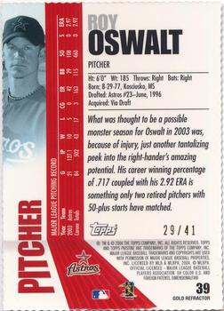 2004 Topps Pristine - Gold Refractors #39 Roy Oswalt Back