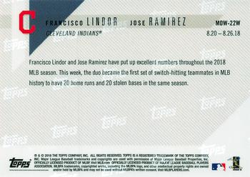 2018 Topps Now Moment of the Week - Gold Winner #MOW-22W Francisco Lindor / Jose Ramirez Back