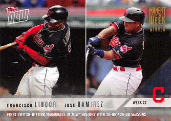 2018 Topps Now Moment of the Week - Gold Winner #MOW-22W Francisco Lindor / Jose Ramirez Front