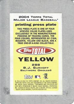 2004 Topps Total - Press Plates Yellow #288 B.J. Surhoff Back