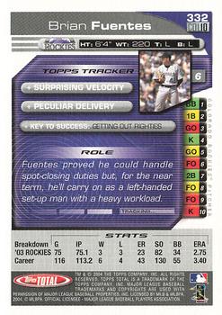 2004 Topps Total - Silver #332 Brian Fuentes Back