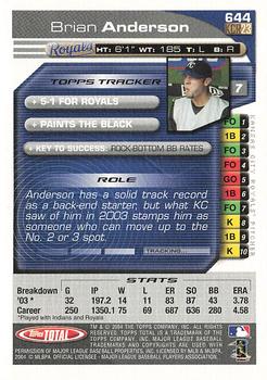 2004 Topps Total - Silver #644 Brian Anderson Back