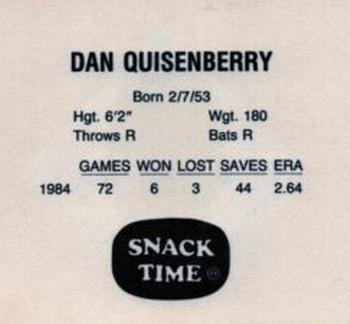 1985 KAS Discs - 1985 KAS Squares #NNO Dan Quisenberry Back