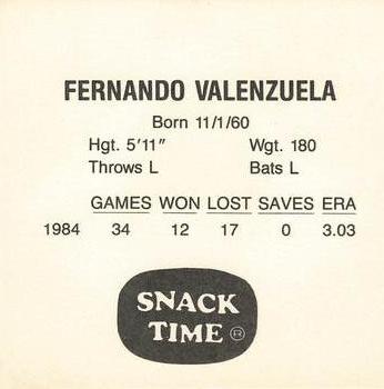1985 KAS Discs - 1985 KAS Squares #NNO Fernando Valenzuela Back