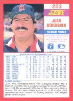 1990 Score - Promos #223 Juan Berenguer Back