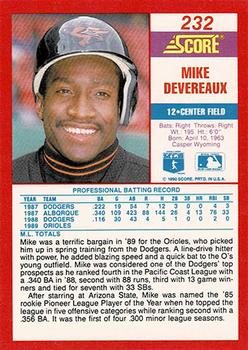 1990 Score - Promos #232 Mike Devereaux Back