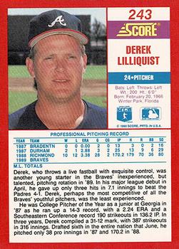 1990 Score - Promos #243 Derek Lilliquist Back