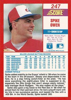 1990 Score - Promos #247 Spike Owen Back