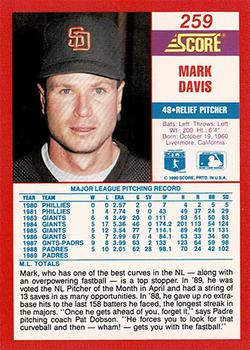 1990 Score - Promos #259 Mark Davis Back