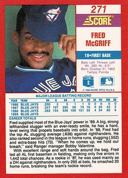 1990 Score - Promos #271 Fred McGriff Back