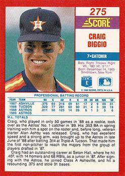 1990 Score - Promos #275 Craig Biggio Back