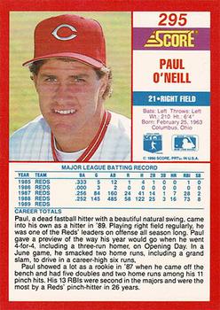 1990 Score - Promos #295 Paul O’Neill Back