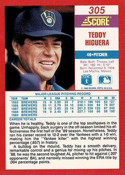 1990 Score - Promos #305 Teddy Higuera Back