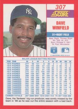 1990 Score - Promos #307 Dave Winfield Back