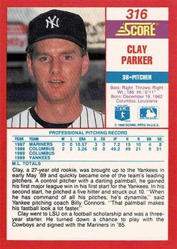 1990 Score - Promos #316 Clay Parker Back