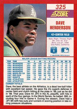 1990 Score - Promos #325 Dave Henderson Back
