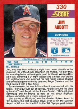 1990 Score - Promos #330 Jim Abbott Back