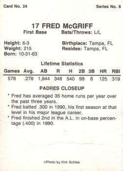 1991 Rally's San Diego Padres Magazine Inserts #24 Fred McGriff Back