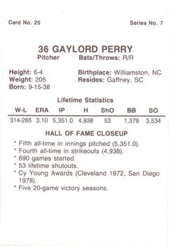 1991 Rally's San Diego Padres Magazine Inserts #25 Gaylord Perry Back
