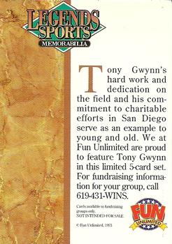 1993 Legends Fun Unlimited Tony Gwynn #NNO Tony Gwynn Back