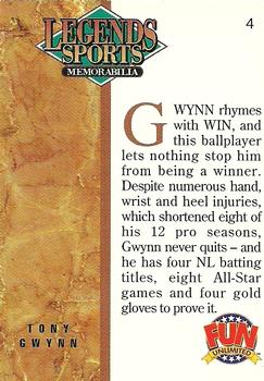 1993 Legends Fun Unlimited Tony Gwynn #4 Tony Gwynn Back