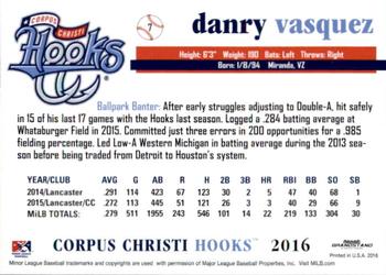 2016 Grandstand Corpus Christi Hooks #28 Danry Vasquez Back